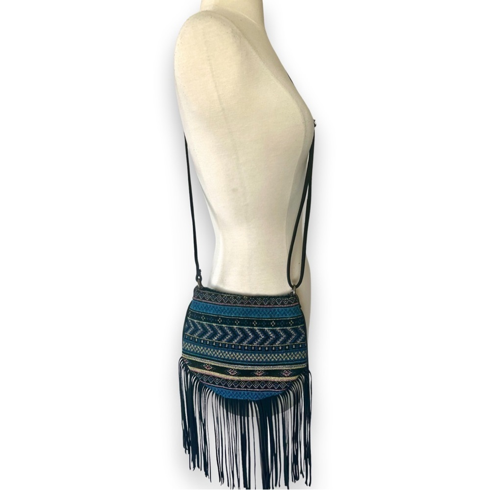 Boho Fair Isle design Fringe Crossbody Bag multi color